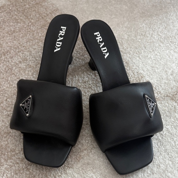 Prada Shoes - Prada Black Padded Slide Mules with Logo